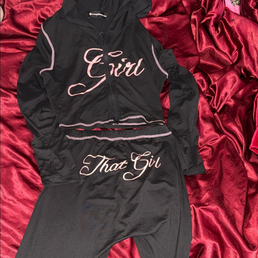 Black and Pink 'That Girl' Hoodie and Pants Set